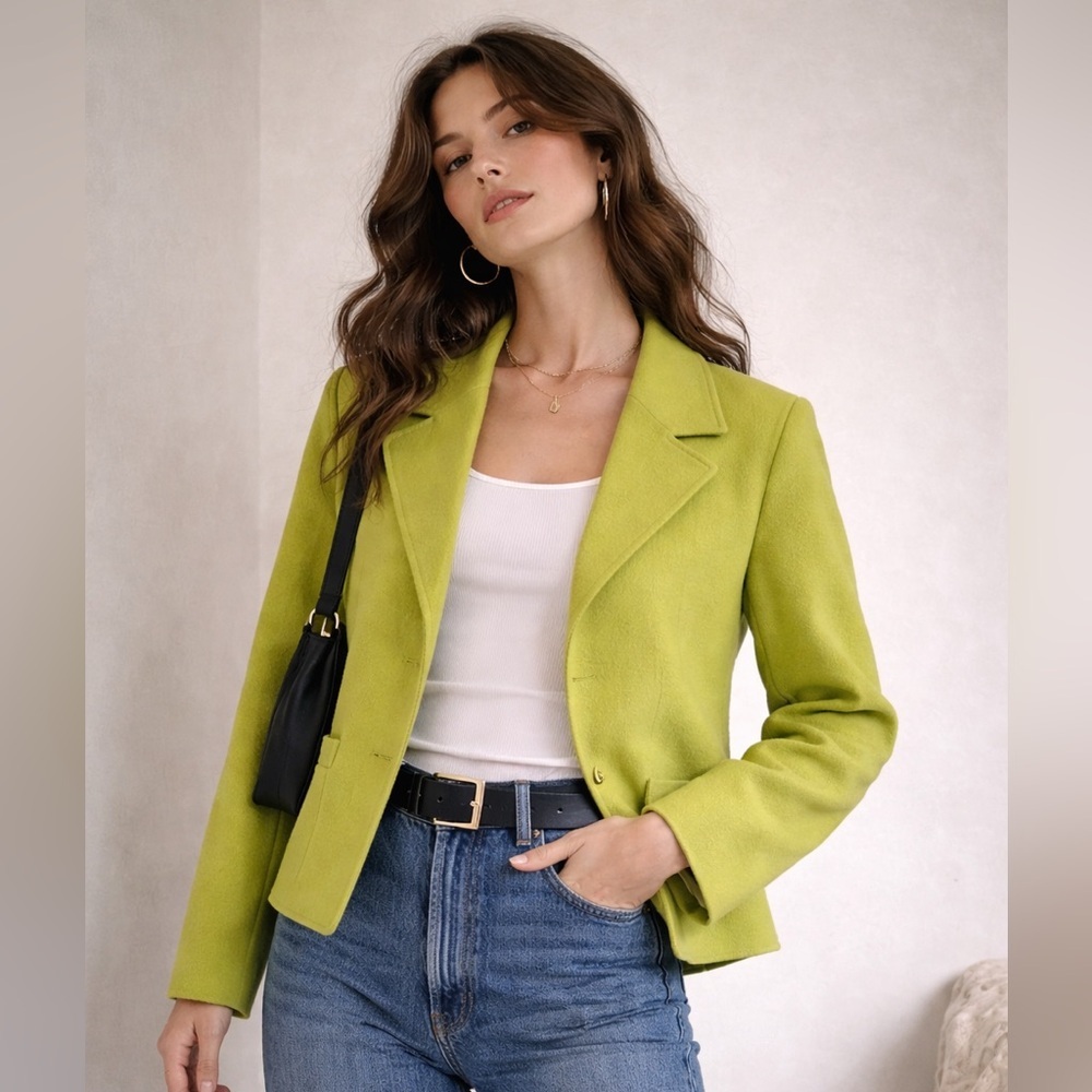Vintage Talbots 100% Wool Chartreuse Blazer
Jacket Size 10 Minimalist